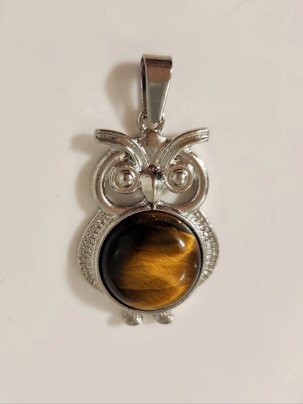 Tiger's Eye Owl Pendant Brown & Silver